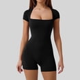 thumbnail image 3 of NMMUED Women's Short Sleeve Bodycon Romper Stretchy Square Neck Unitard Jumpsuit Black L, 3 of 8