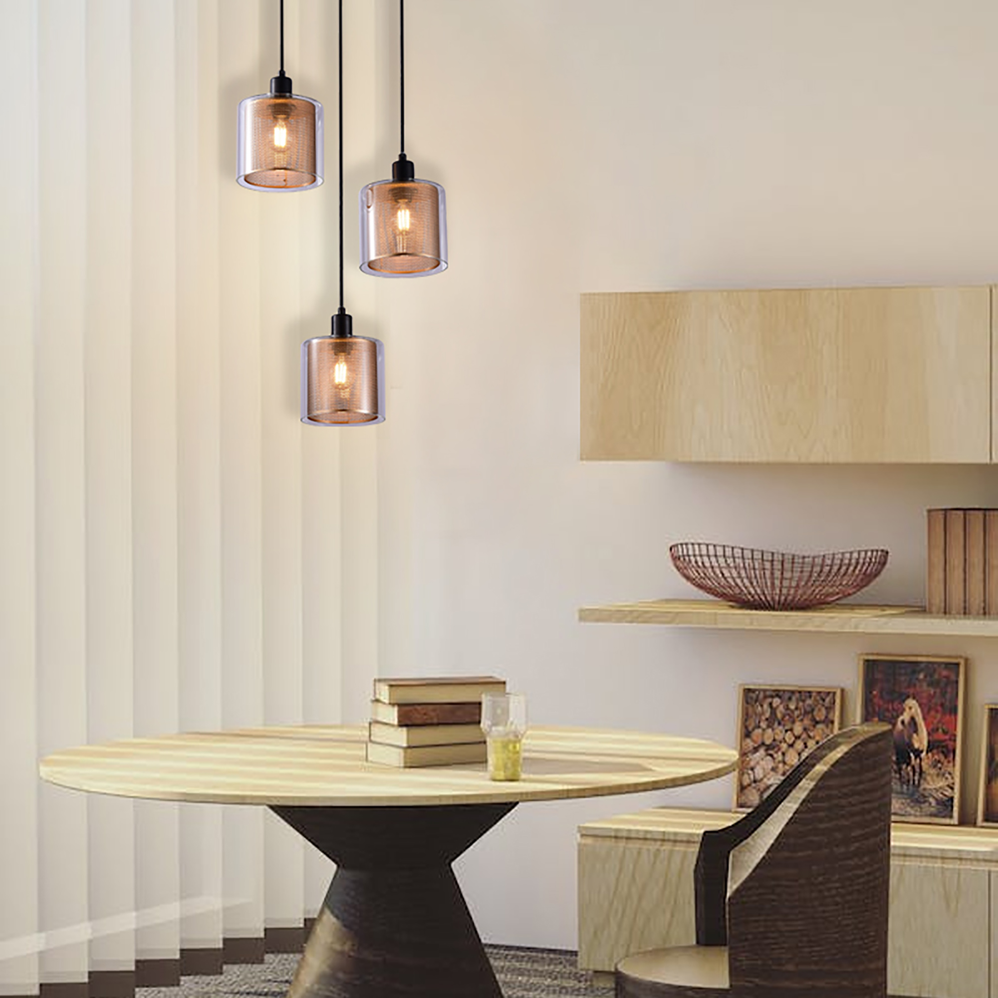 Furniture Decoration 3-head Chandelier Device, Industrial, Vintage Style Hanging Chandelier, Height Adjustable, Gold Openwork Glass Cover, Can Be Used For Kitchen, Bedroom Decorative Lamp