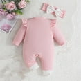 thumbnail image 4 of Owordtank Newborn Baby Girl Clothes Floral Outfit Ruffle Long Sleeve Romper Infant Fall Winter Jumpsuit with Headband, 4 of 8