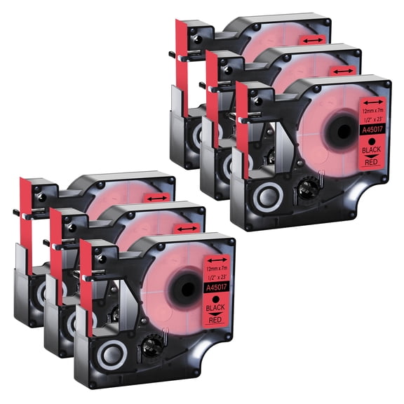 GREENCYCLE 6PK Compatible for DYMO D1 Label Tape 45017 12mm Black on Red for LabelManager 160 210D 260P 280 360D 420P 450Duo Wireless PnP Colorpop