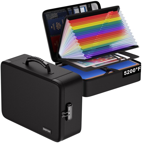 Caja de documentos ignífuga ENGPOW 5200 °F con cerradura y 25 bolsillos