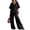 Black #007, variant on Cotton Linen Sets for Women 2 Piece V Neck Shirts Wide Leg Pants Summer Lounge Vacation Beach Outfits M