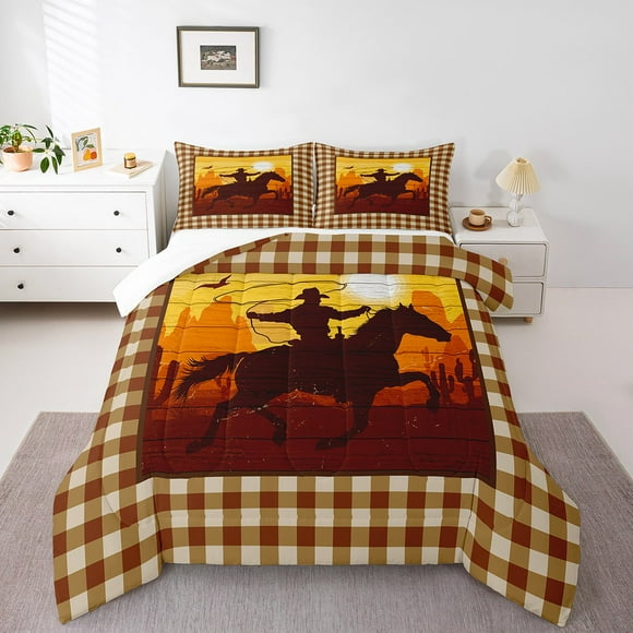 Erosebridal Western Cowboy Comforter Sets,Geometric Buffalo Comforters & Duvets,Lodge Cabin Bedding Comforter Set,Super Cozy Rustic Bedroom Decorative,2pcs