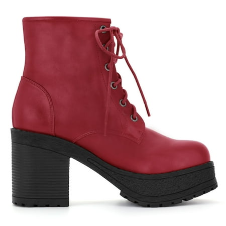 womens chunky heel combat boots