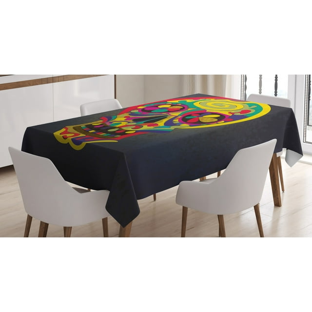Ambesonne Skull Tablecloth Rectangular Table Cover, Colorful Skeletons Flowers, 52"x70", Multicolor