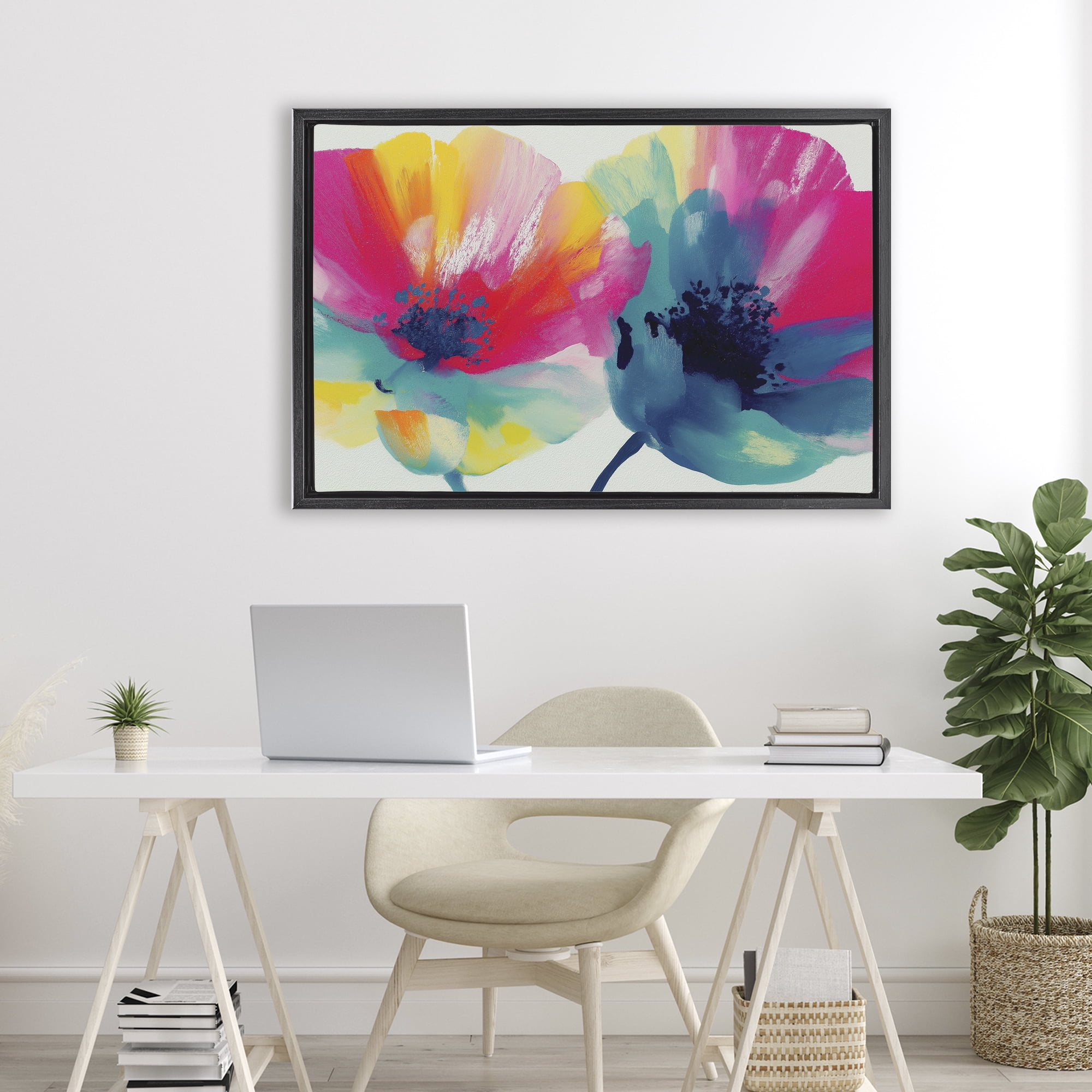 Stupell Industries Two Colorful Poppies Black Framed Floater Canvas Wall Art, design by Chromatic Storm Studio