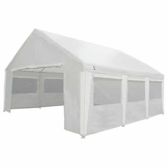 King Canopy 20 ft x 20 ft Carport Canopy Polyethylene Sidewall Kit w/ Bug Screen Windows