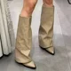 thumbnail image 1 of Botas altas de cuero grueso para Mujer, zapatos de tacón con puntero hasta la rodilla, Botas Chelsea de tendencia para Mujer, nuevos zapatos de tacón para Mujer, Botas de gladiador de nieve, 1 of 4