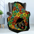 thumbnail image 4 of 70s Party Soft Flannel Fleece Blanket, Abstract Woman Portrait Hair Style with Colorful Flowers Sunglasses Lips Graphic, Cozy Plush for Indoor and Outdoor Use, 50" x 60", Multicolor, by Ambesonne, 4 of 5