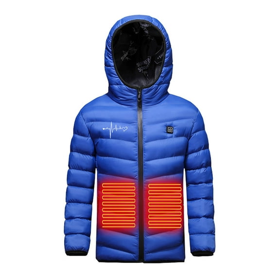Odeerbi Toddler Boys Girls Heated Jacket Kids Puffer Coat Children USB Intelligent Constant Temperature 3 Areas Heated Coat Plus Size Winter Windproof Heated Jacket Blue 4-5 Years