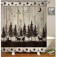 thumbnail image 7 of 4PCS Cabin Shower Curtain Set, Country Western Texas Star Pine Tree Woodland Black Deer Elk Moose Wildlife Animal Hunting Rustic Farmhouse Bathroom Decor, Non-slip Bath Mat, Crescent Moon, 7 of 7
