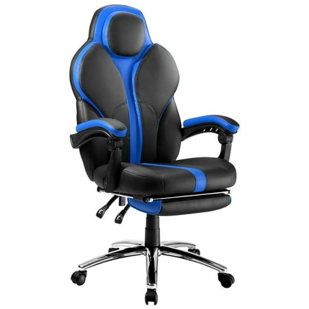 - LANGRIA Faux Leather Racing Gaming Chair Computer Office Chair, with Footrest and Lumbar Cushion, Ergonomic Design, Cobalt Blue