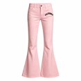 thumbnail image 5 of Trendfront Girls Flared Pants California Letter Print Button Waist Belt Loops Casual Bell Bottom Trousers, 5 of 5