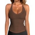 thumbnail image 2 of Workout Tops for Women Racerback Basic Tank Summer Camisole V Neck Slim Fit Ribbed Sleeveless Brown S, 2 of 6