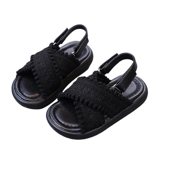 CYRBOKO Girls Beach Sandals, Non-Slip Elastic Strap Open Toes 2026 Kids Shoes Black Size 11 (Little Kids)