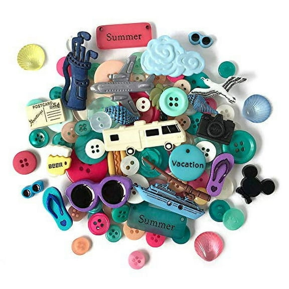 Buttons Galore and More Collection Round Novelty Buttons & Embellishments Based on Variety of Themes, Holidays and Seasons for DIY Crafts, Scrapbooking, Sewing, Cardmaking and Other Projects - 50 Pcs