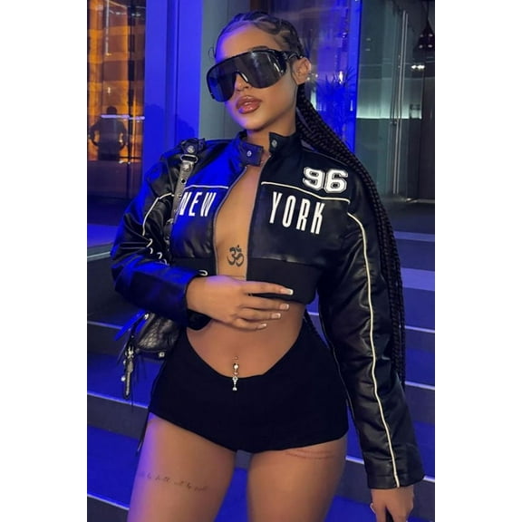 PU Leather Cropped Jacket (S, Black)
