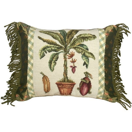 123 Creations Tropial Banana Tree Needlepoint Wool Lumbar Pillow