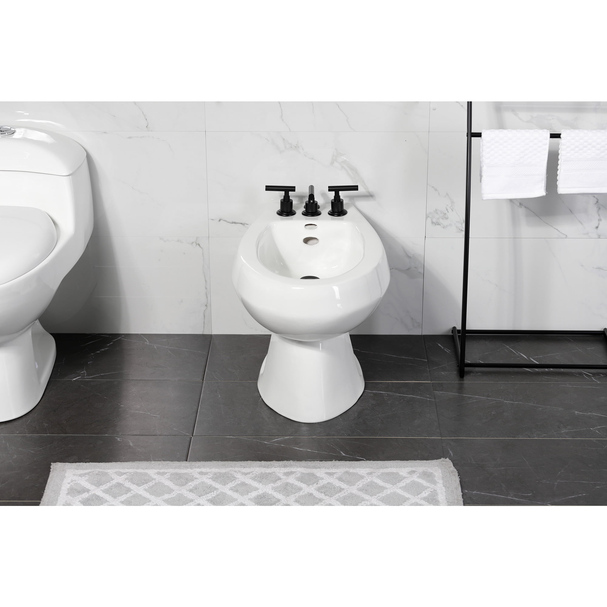 Kingston Brass KB6320CML Manhattan Three-Handle Bidet Faucet with Brass Pop-Up, Matte Black