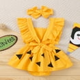 thumbnail image 3 of 2Pcs Infant Baby Girls Halloween Outfit  Triangle Print Square Neck Ruffled-Sleeve Romper + Hairband, 3 of 6