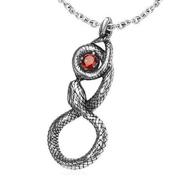 Stainless Steel Silver-Tone Celtic Infinity Snake Charm Pendant Red