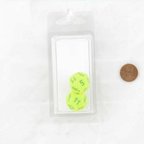 Electric Yellew Vortex Dice with Green Numbers D12 Aprox 16mm (5/8in) Pack of 2 Wondertrail