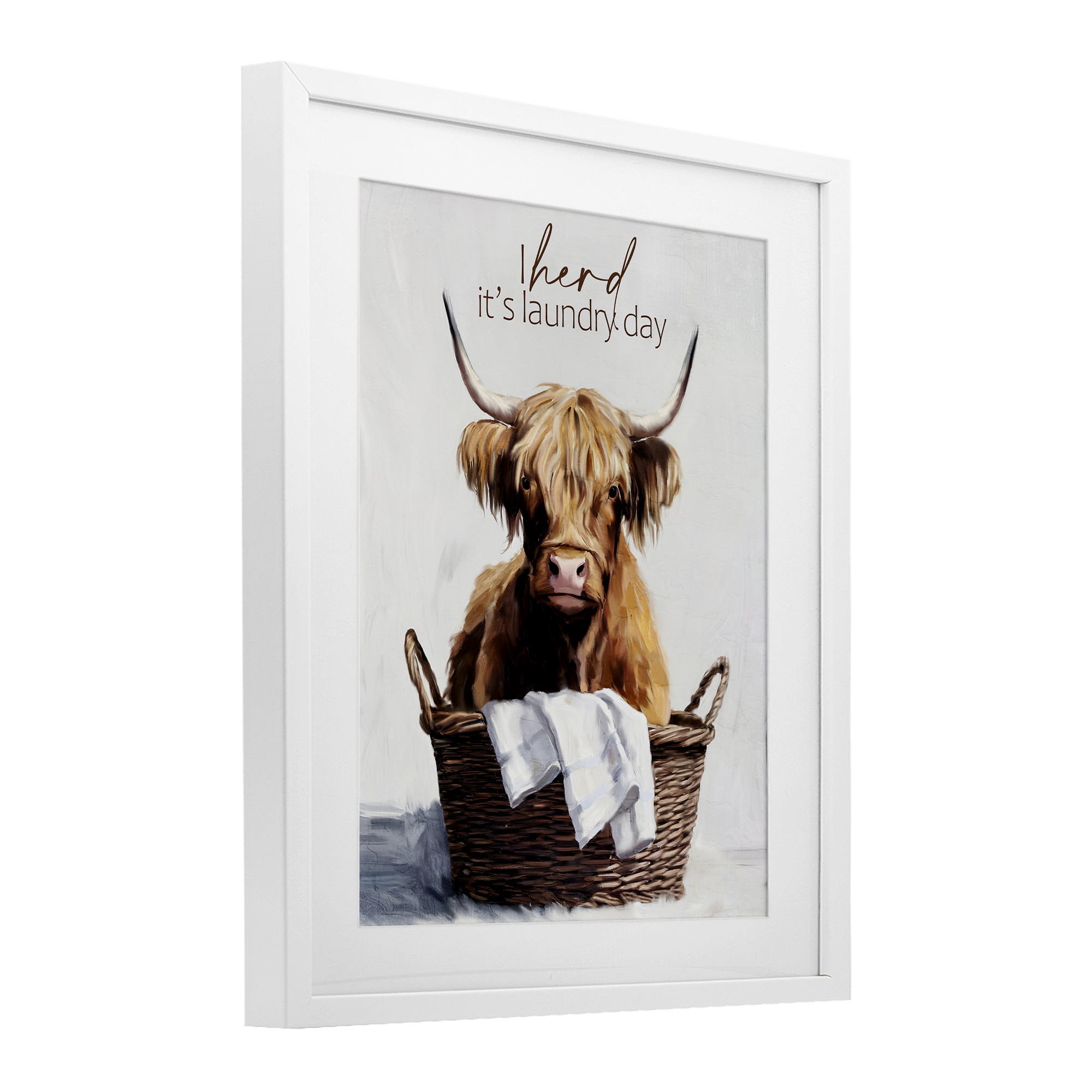 Herd It's Laundry Day White Framed Print Under Glass, design by Kim Allen