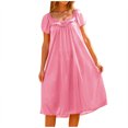thumbnail image 5 of HomeGardon Nightgowns for Women,Summer Dresses Women's Solid Color Short-sleeved Loose Ice Silk Lace Home Dress Nightdress, 5 of 6