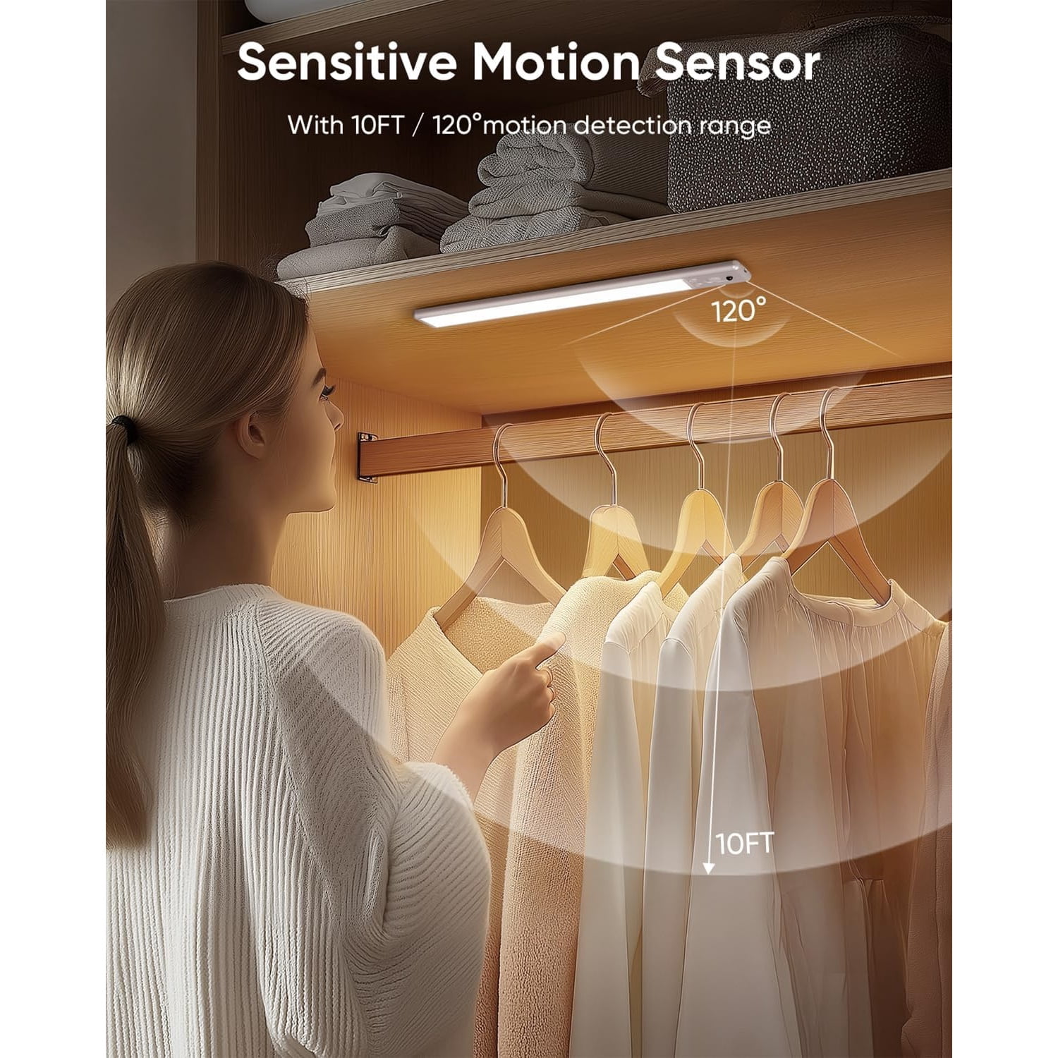 Under Cabinet Lighting Wireless, 2200mAh Rechargeable Battery Operated Motion Sensor Light Indoor, 3 Color Temps Under Counter Light, Dimmable Wireless Closet Lights w/Remote for Kitchen,Pantry,6 Pac