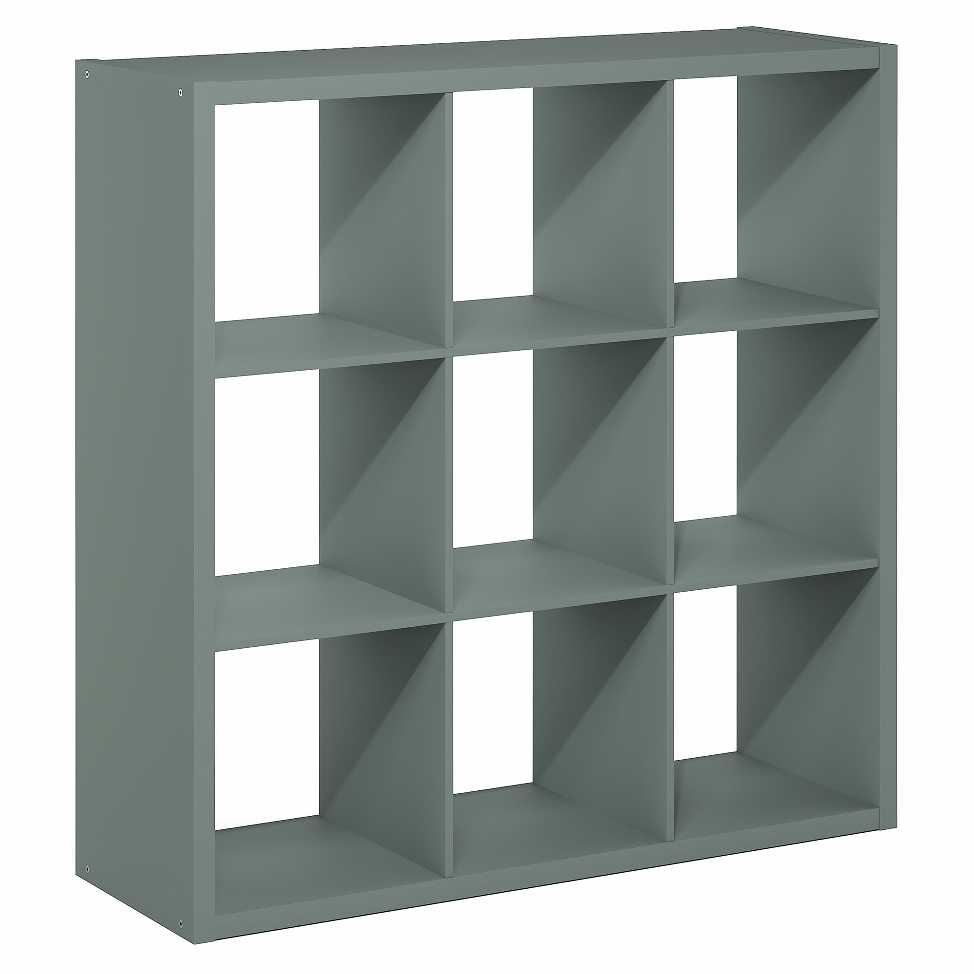 Furinno CUBICLE Book Shelf, 9-Cube Thick Frame Bookshelf, Reversible Bookcase with Open Back, 14.6" x 43.8" x 43.8", for Living Room, Bedroom, Home Office, Sage Green