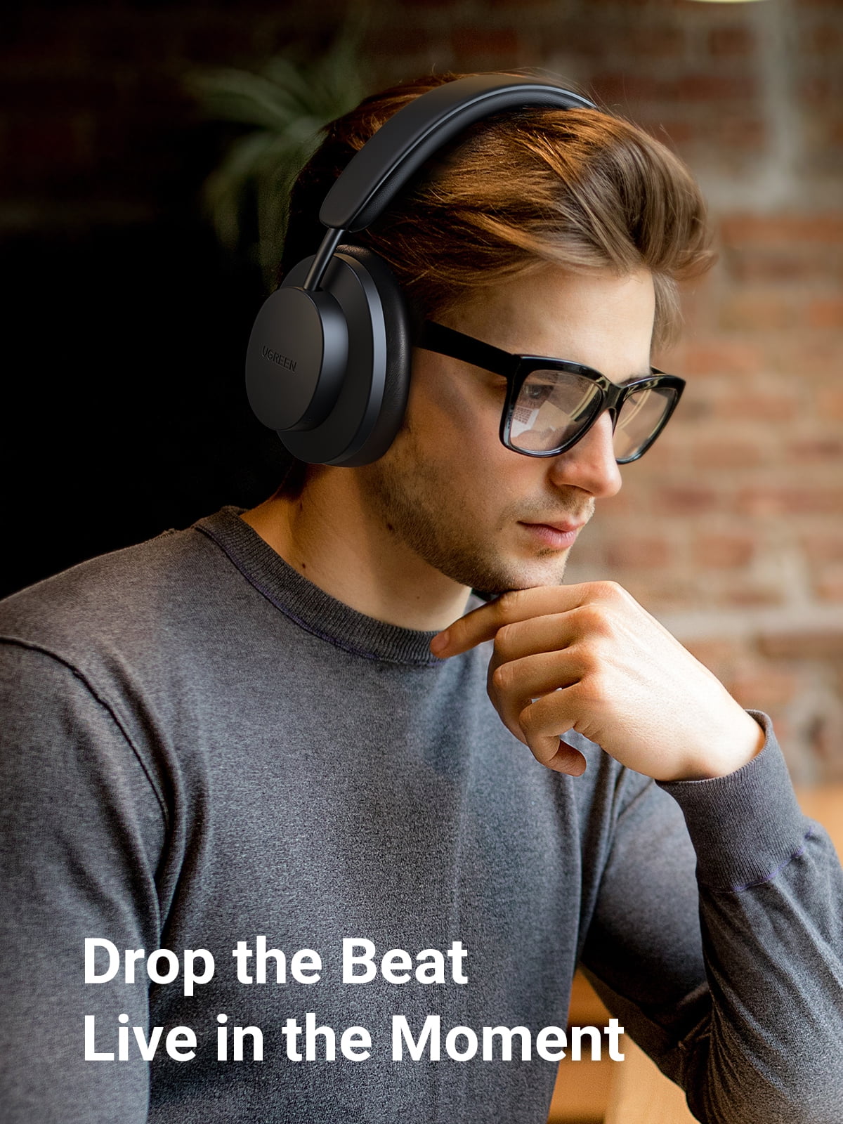 UGREEN Max3 Noise Cancelling Headphones with 5 Microphones and 3D Spatial Sound, Black