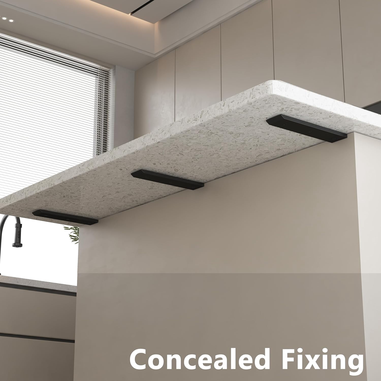 4-Pack 8 Inch Countertop Support Brackets, Heavy Duty L Brackets for Quartz/Wood/Laminate/Granite Countertops | 3/8" Thick Metal Steel | Frosted Black Powder Coated