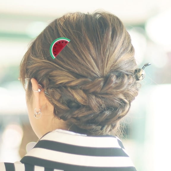 LULULION Watermelon Hair Claw Acetate Red 4Pcs Securing Bangs For Women