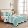 thumbnail image 5 of Queen Quilt Set 90''x96'', Aqua Striped Lightweight Summer Bedspread Coverlet Set with 2 Pillow Shams, Rustic Farmhouse Stripes Breathable All Season Quilt Bedding for Bedroom/Guest Room, 5 of 9