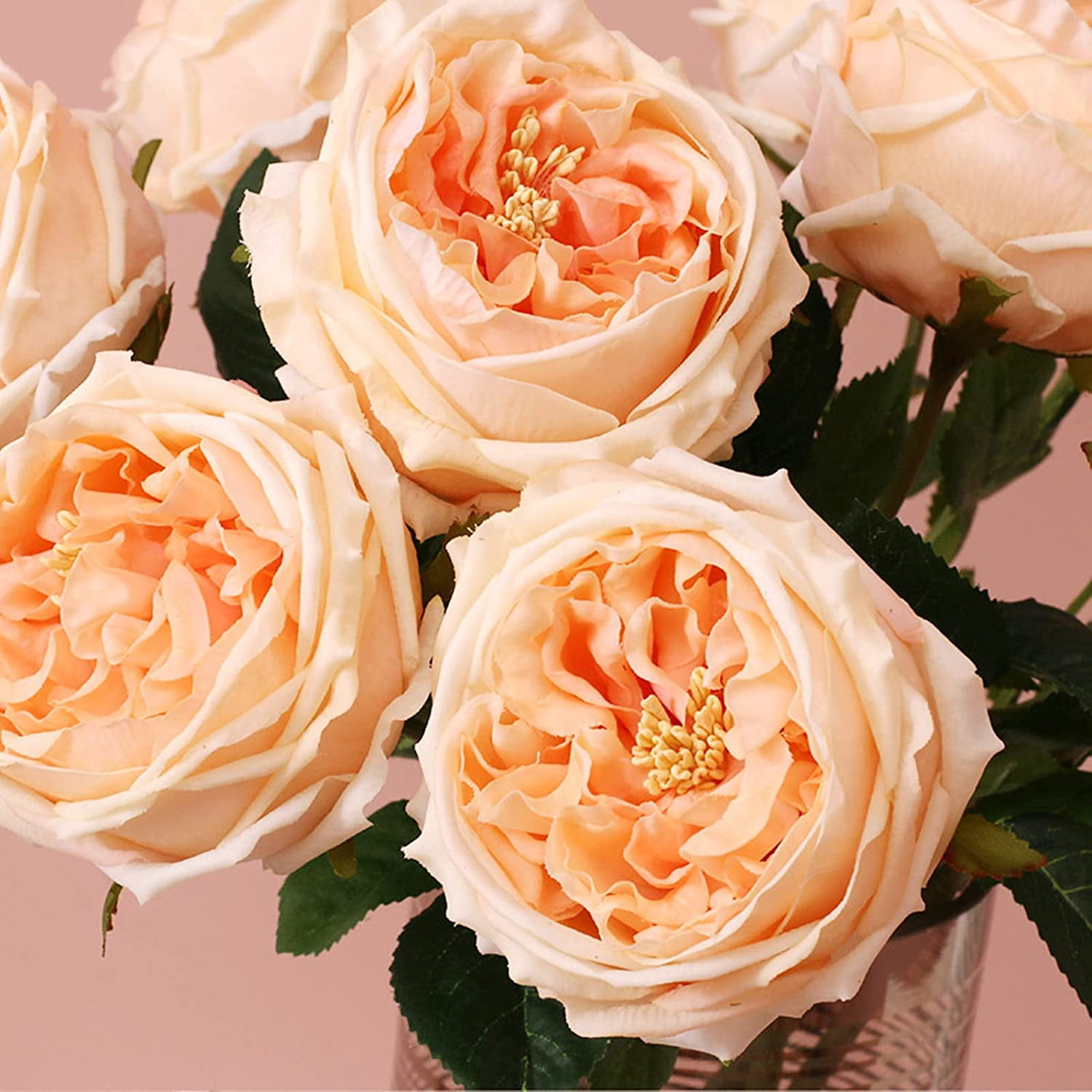 UKELER Artificial Roses 4 Pcs Real Touch Artificial Flowers Champagne Austin Rose Peony with Stem for Home Decor Flower Arrangement Wedding Party Decoration