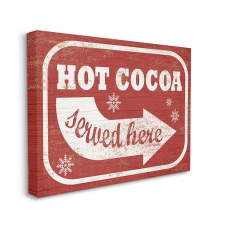 The Stupell Home Decor Collection Holiday Rustic Distressed White and Red Vintage Sign Hot Cocoa Served Here Stretched Canvas Wall Art, 16 x 1.5 x 20