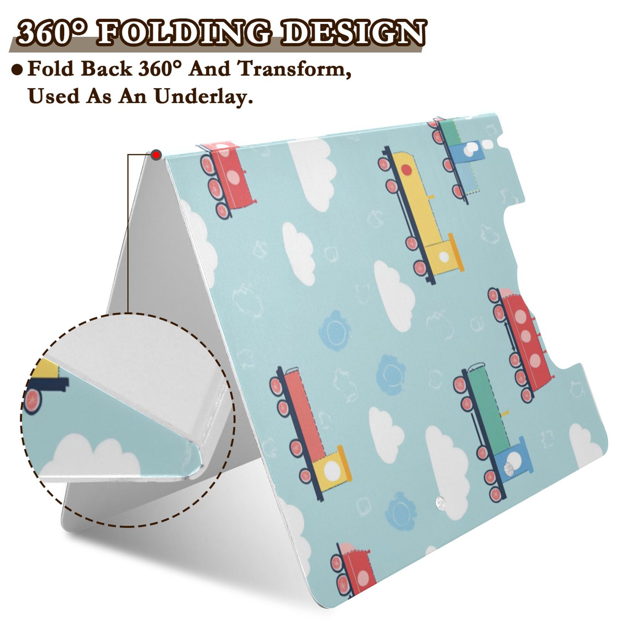 FORMRS A4 Clipboard Folder with Pen Holder Horizontal Foldable School Office Binder, Blue Trains Pattern