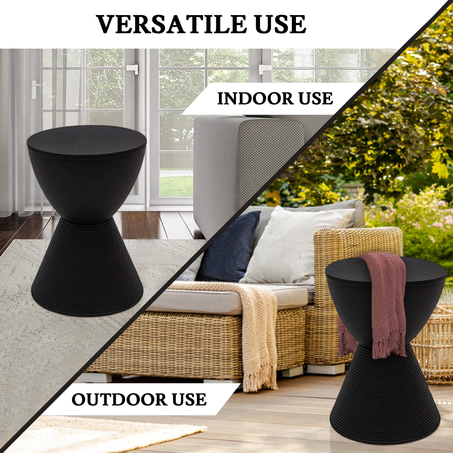 LeisureMod Side Table Modern Hourglass End Table Compact Accent Drum Table with Removable Lid for Storage Indoor and Outdoor Use Boyd Series in Black