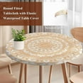thumbnail image 3 of Round Table Cover 45-54 Inch, Waterproof Reusable Table Cloth Round Fitted Vinyl Tablecloth with Elastic Edged for Parties Outdoors, Mandala Pattern Boho Style Vintage Orange Flower, 3 of 4