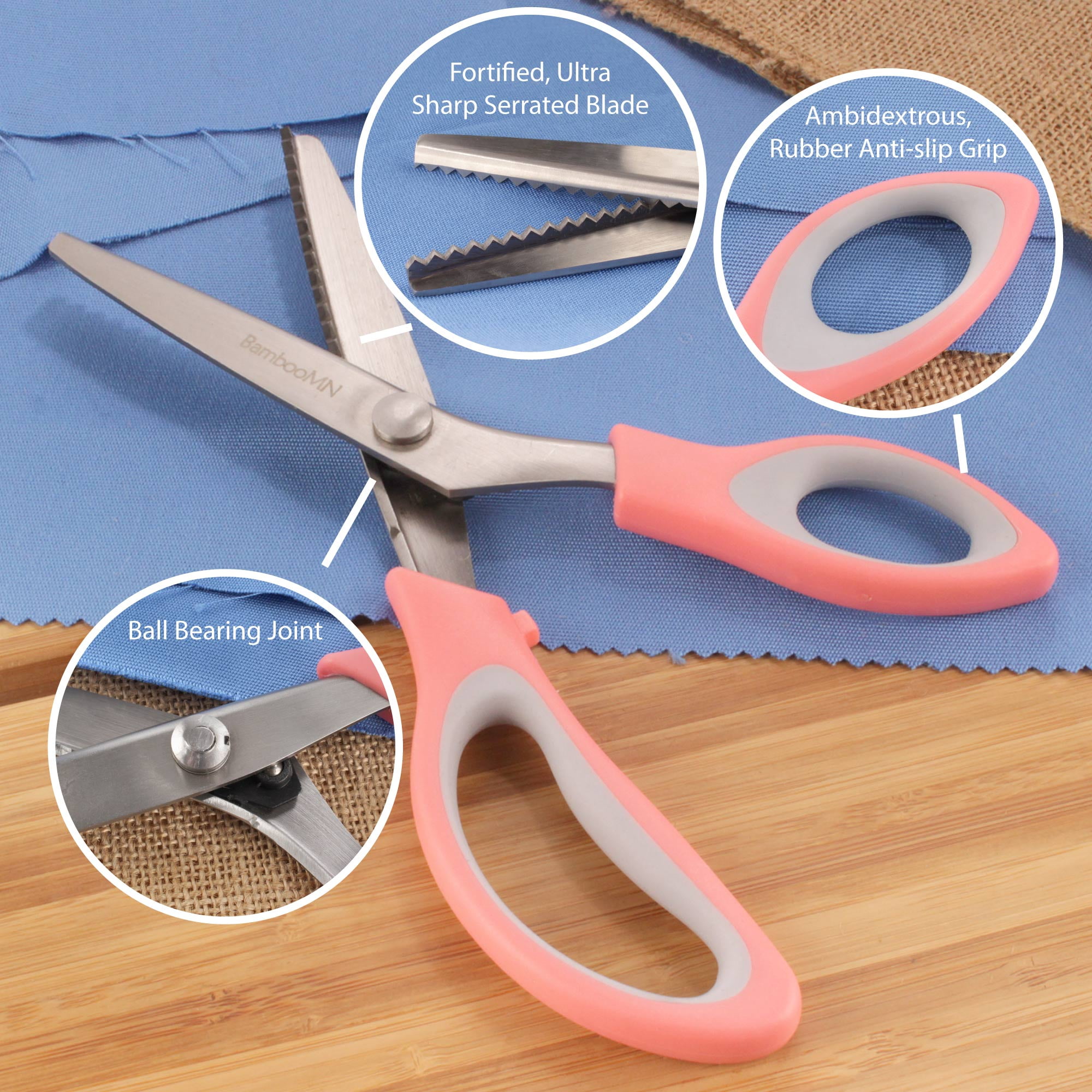 JubileeYarn Titanium Softgrip Scissors Set - Pinking, Sewing, Arts, Crafts, Office - 3 Sets of 4 - Pink
