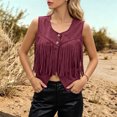 thumbnail image 6 of Atkumj Western Vest Women Vintage Suede V Neck Fringe Hem Button Up Vests Fashion Casual Solid Color Cropped Women Vest Top for Everyday Western Look 2XL, 6 of 6