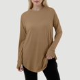 thumbnail image 2 of Women's T-Shirts Casual Solid Color Loose Round Neck Long Sleeve Thumb T Shirt Pullover Top for Everyday Wear and Comfort, 2 of 6
