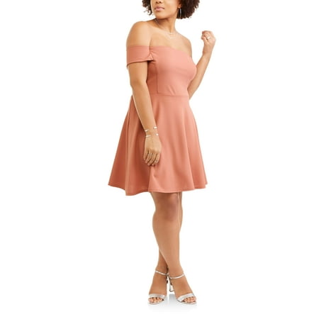 Poof Juniors' Plus Off Shoulder Fit N Flare Dress