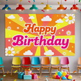 thumbnail image 4 of Retro Style Background with Sun Rays Flowers Clouds Happy Birthday Banner Party Supplies Photography Props Birthday Decoration Decorations Party Backdrop, 4 of 7
