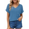 thumbnail image 3 of UVN Womens Summer Tops Short Sleeve V Neck Blouses Ladies Casual Waffle Knit Trendy Tunic Shirts, 3 of 8