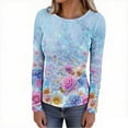 thumbnail image 4 of Women's Floral Printed Knit Shirt Casual Long Sleeve Round Neck Stretch Slim Fit Shirt Top, 4 of 7