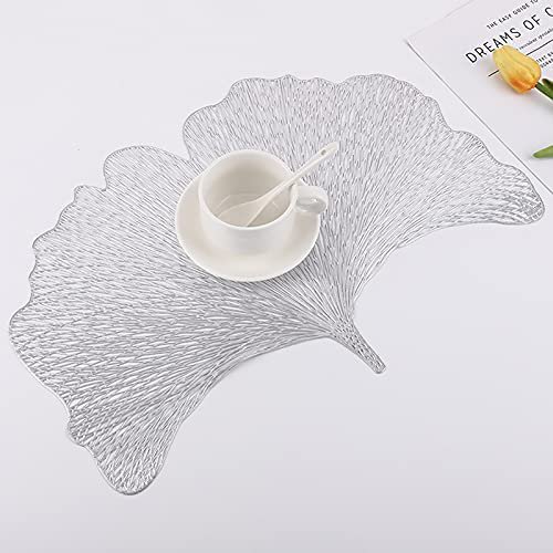 Paquete de 4 manteles individuales decorativos de Ginkgo Biloba, manteles individuales de PVC, manteles individuales de mesa huecos, resistentes al calor, manteles individuales antideslizant JFHHH pequeña