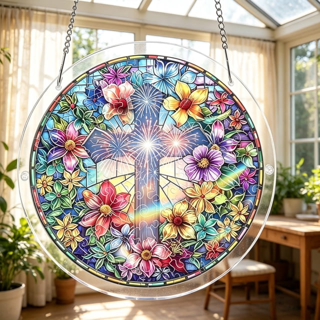 Acrylic Puzzle Suncatcher 83 Pieces Glowing Haven Sun Catchers Puzzle DIY SunCatchers Puzzles Window Hanging Home Garden Decor
