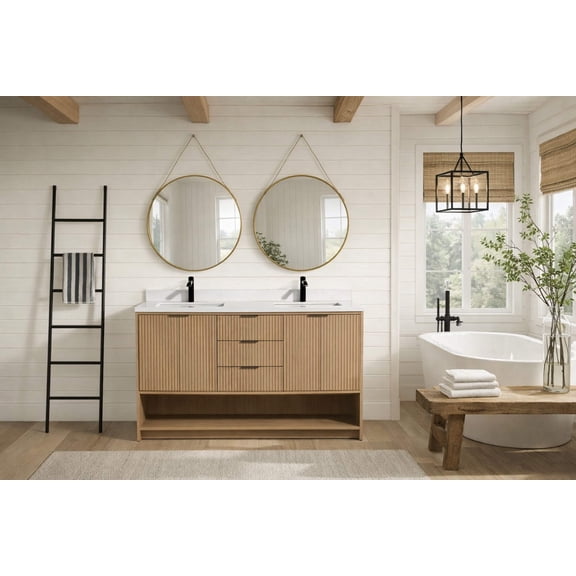 San Diego 55" Freestanding Bathroom Vanity Oak
