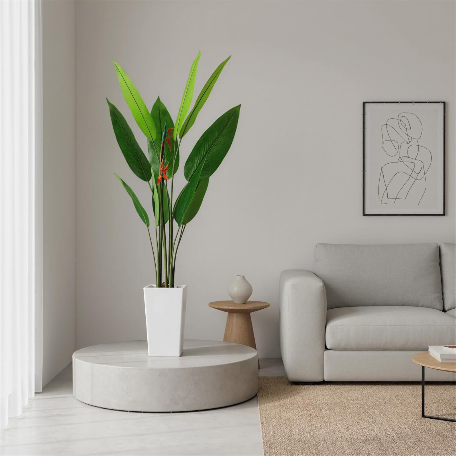 Accreate Faux Banana Tree Artificial Plant, Fake Potted Tropical Evergreen with Tall White Planter for Living Room, Entryway, Porch, or Office